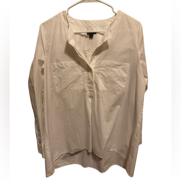 Ann Taylor Long Sleeve White Oversized Shirt Front Pockets Longer In Back Sz Sm - Picture 1 of 11